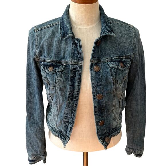 American Eagle cropped shrunken denim jean jacket S - Picture 1 of 6